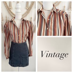 Vintage puff sleeve striped button down satin blouse country music festival vibe